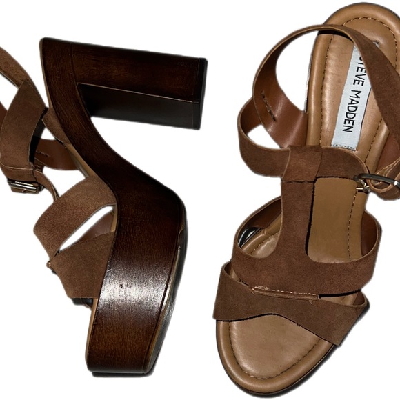 Steve Madden Suede Wooden Stacked Platform Heels - Picture 2 of 5